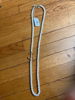 Faux Pearl Necklace with Gold Anchor Pendant